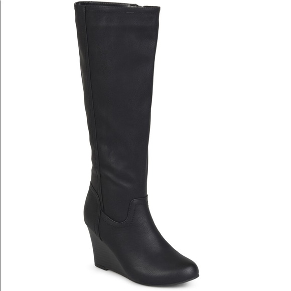 Shoes | Black Faux Leather Wedge Boot 